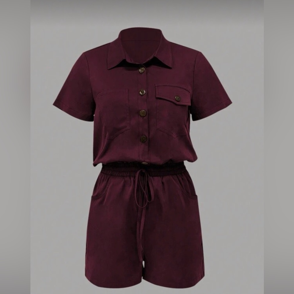 Chic Burgundy Button-Up Romper